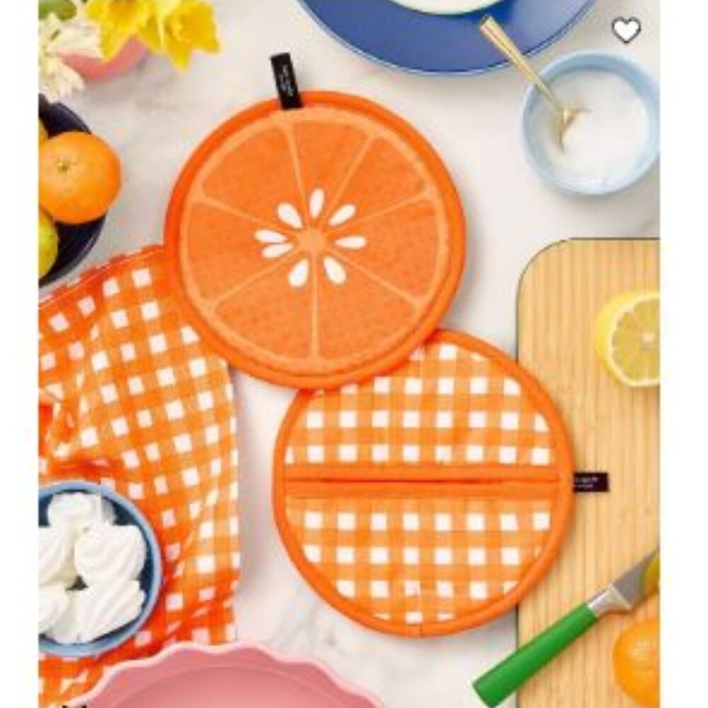Squeeze the Day and Spring Gingham  100% woven cotton canvas Pot Holder 2-Pack